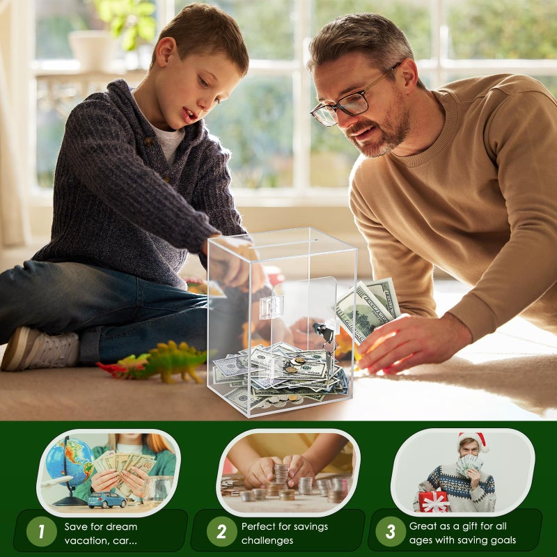 Vcertcpl Piggy Bank for Adults Kids  Vcertcpl Acrylic Clear Piggy Bank with Lock Money Saving Box for Cash Saving  Openable Adults Piggy Bank for Real Money Bank Coin Bank Change Jar - Image 5